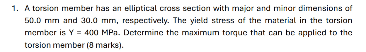 A torsion member has an elliptical cross section