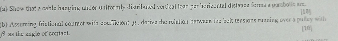 ( a ) Show that a cable hanging under uniformly
