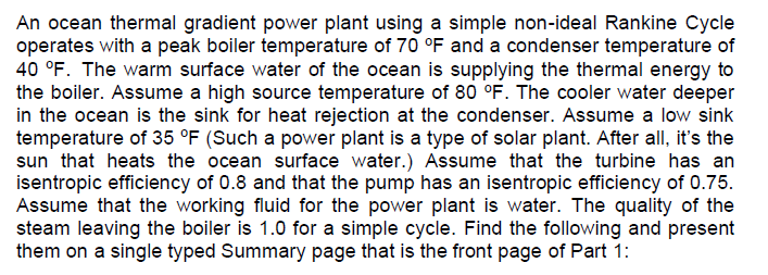 An ocean thermal gradient power plant using a