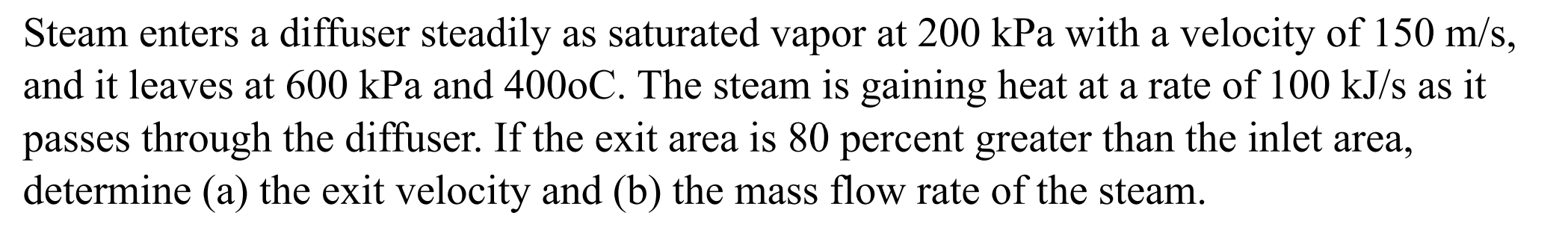 Steam enters a diffuser steadily as saturated