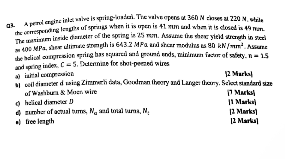 Q 3 . A petrol engine inlet valve is spring -