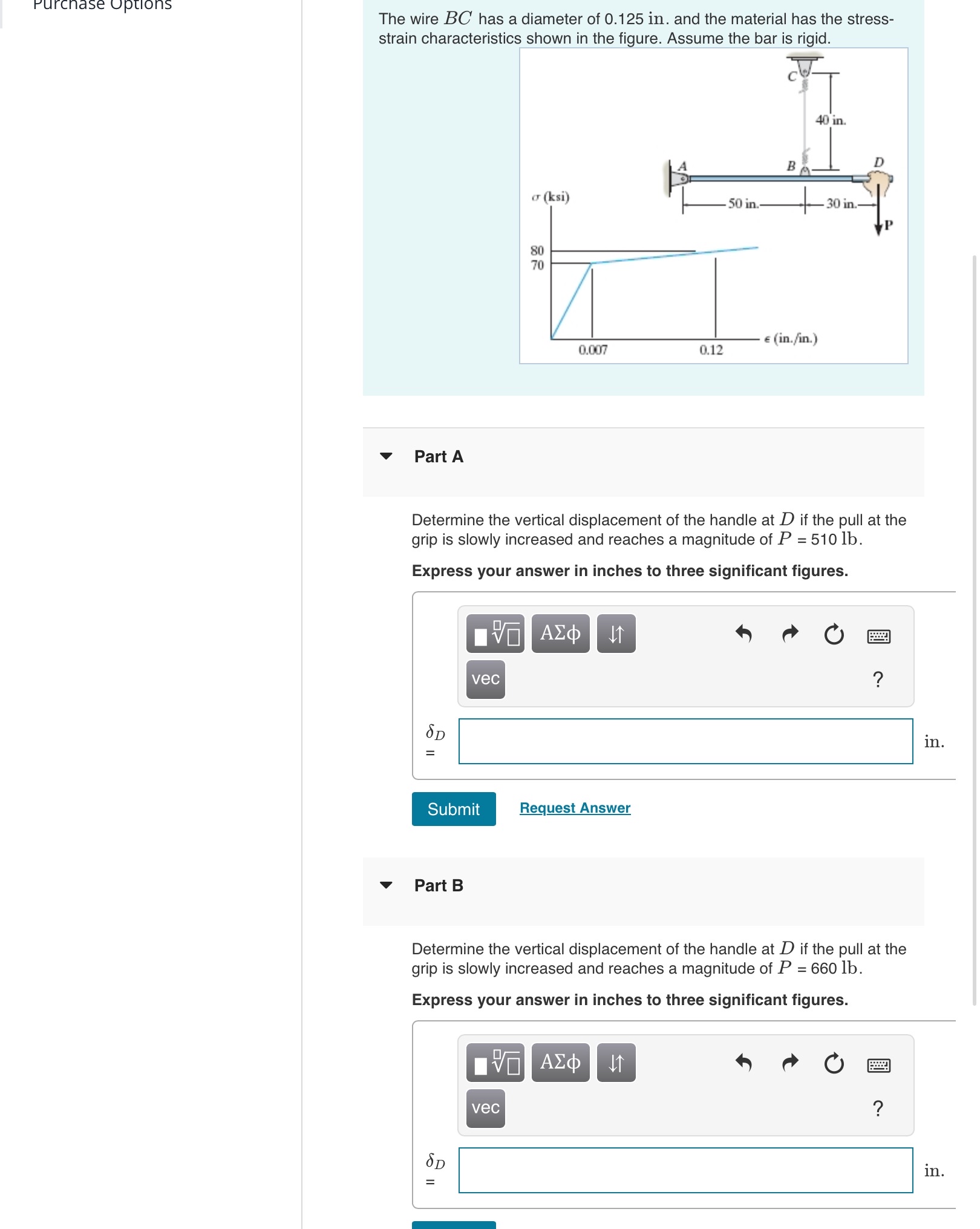 The wire B C has a diameter of 0 . 1 2 5 in . and