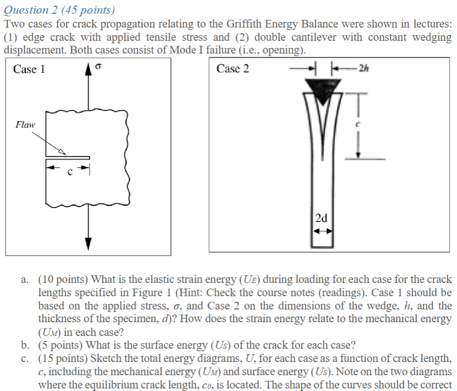 Question 2 ( 4 5 points ) Two cases for crack