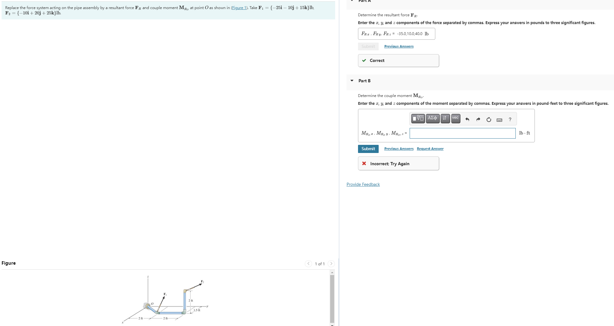 Replace the force system acting on the pipe