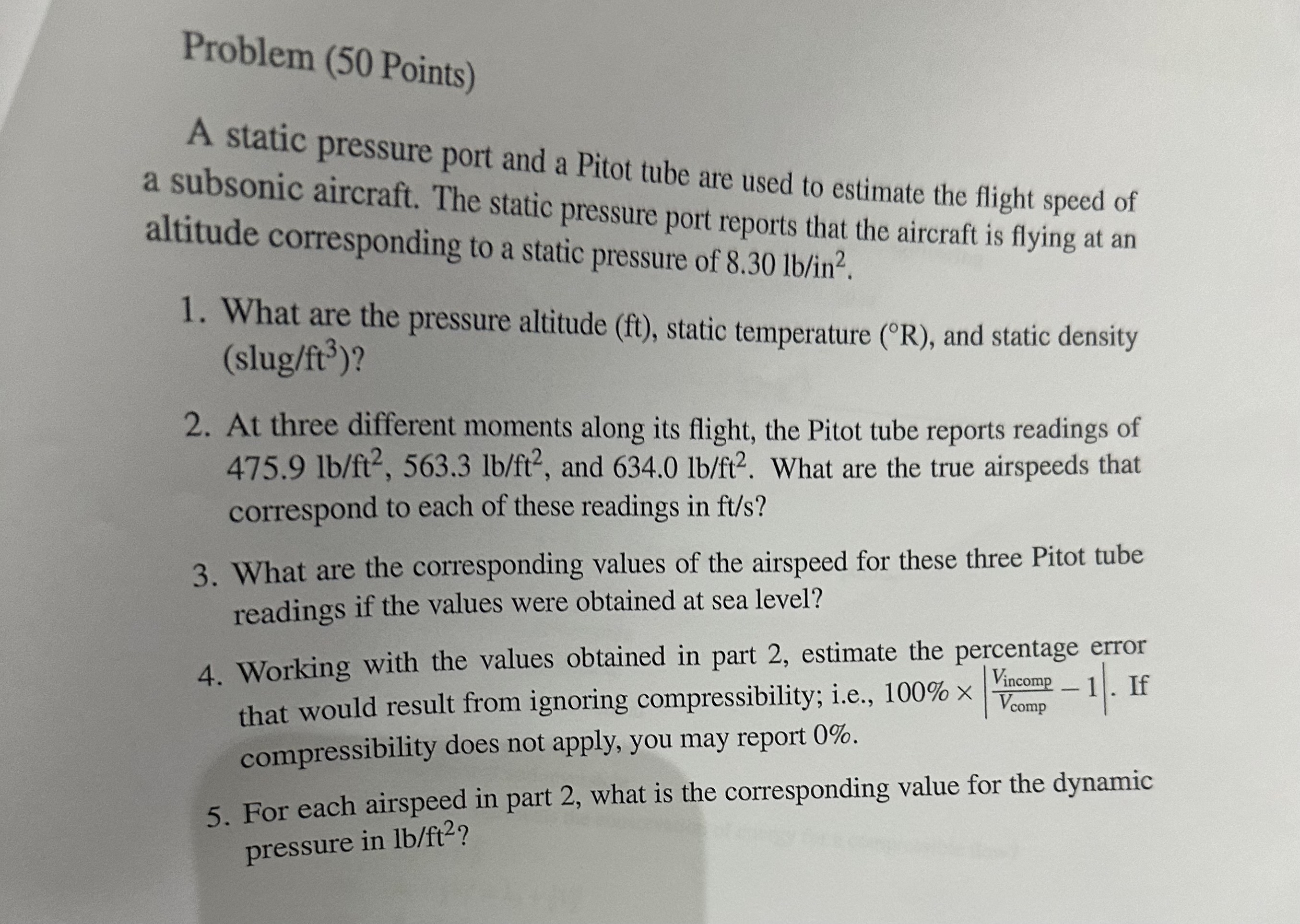 Problem ( 5 0 Points ) A static pressure port and