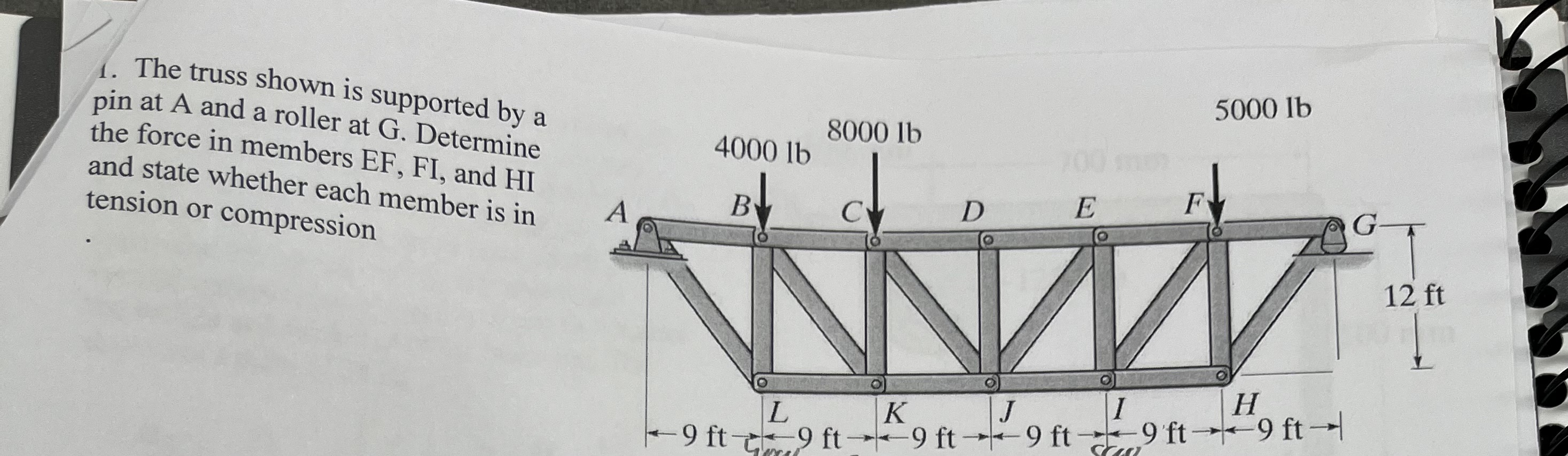 1 . The truss shown is supported by a pin at \ (