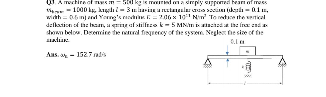 Q 3 . A machine of mass m = 5 0 0 k g is mounted