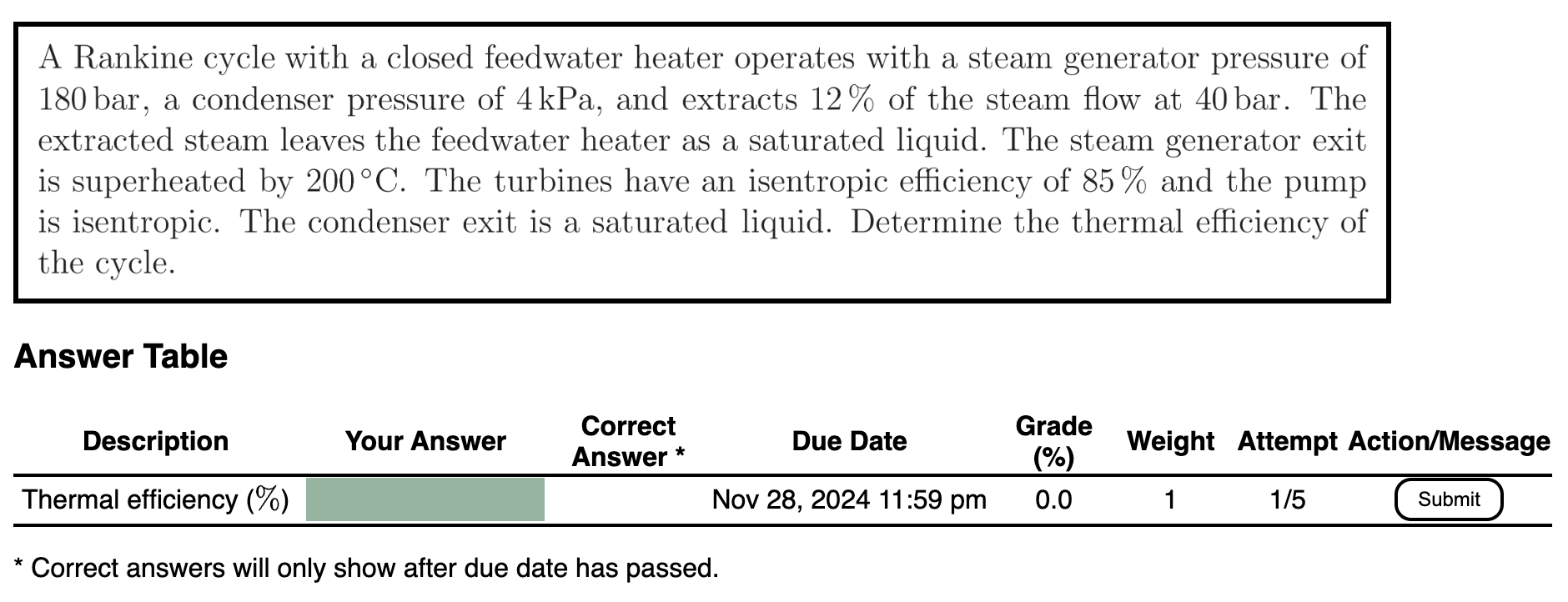 A Rankine cycle with a closed feedwater heater