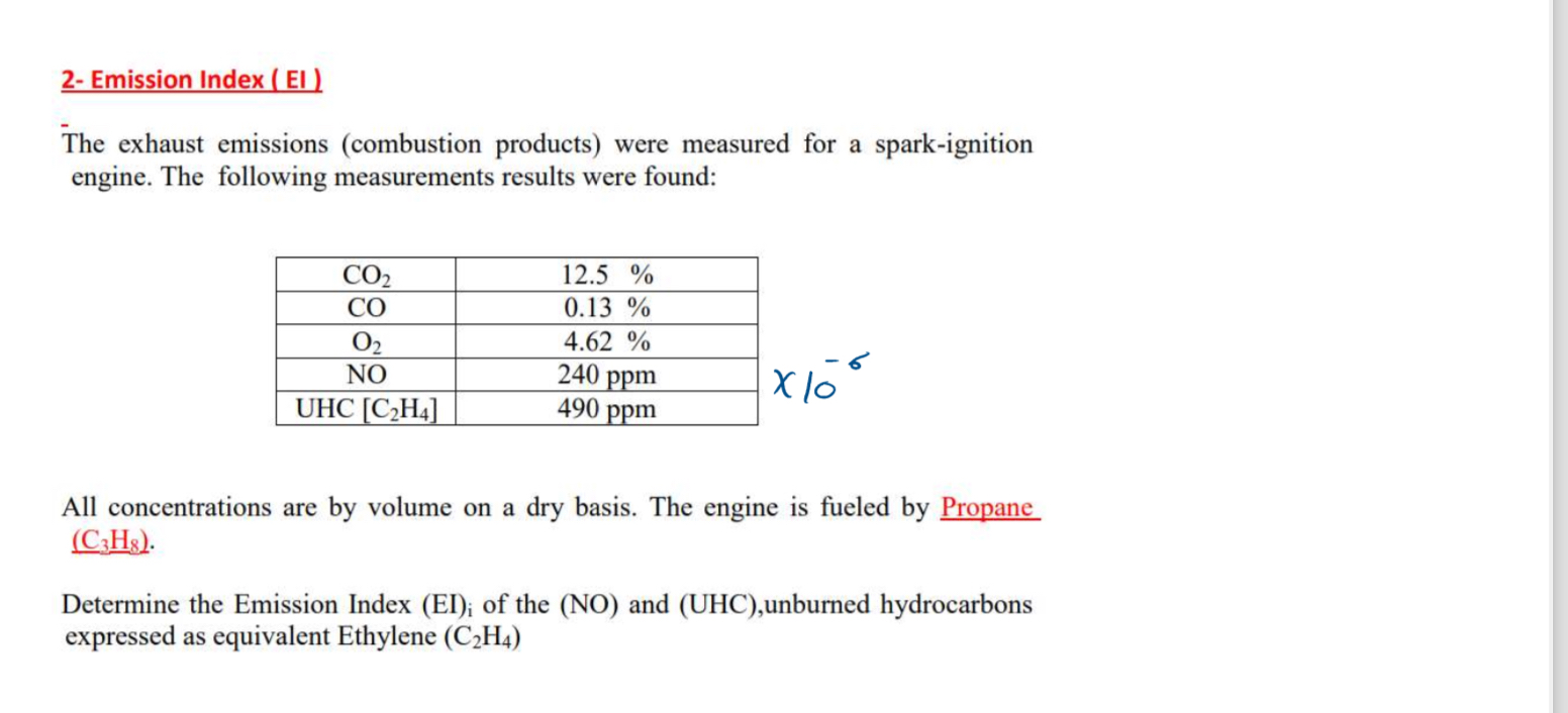 2 - Emission Index ( EI ) The exhaust emissions (