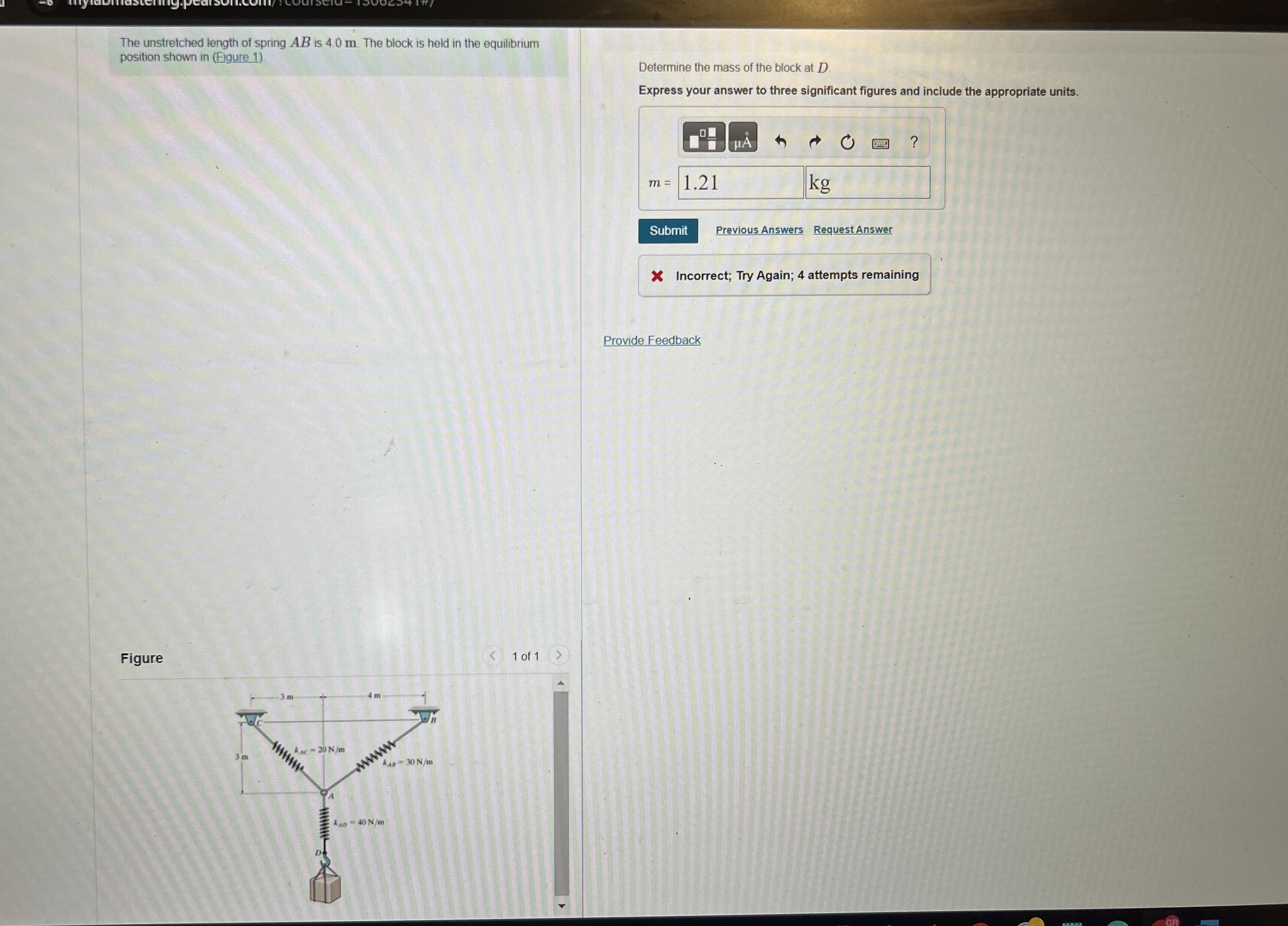 The unstretched length of spring A B is 4 . 0 m .