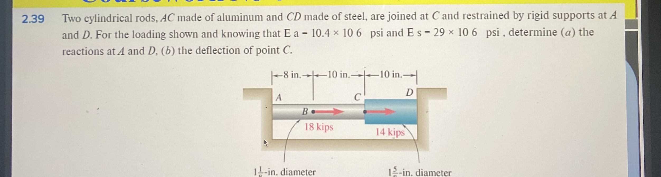 2 . 3 9 Two cylindrical rods, A C made of