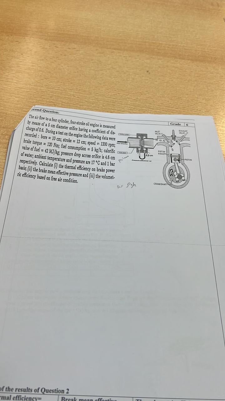 scond Question: The air fow to a four cy linder,