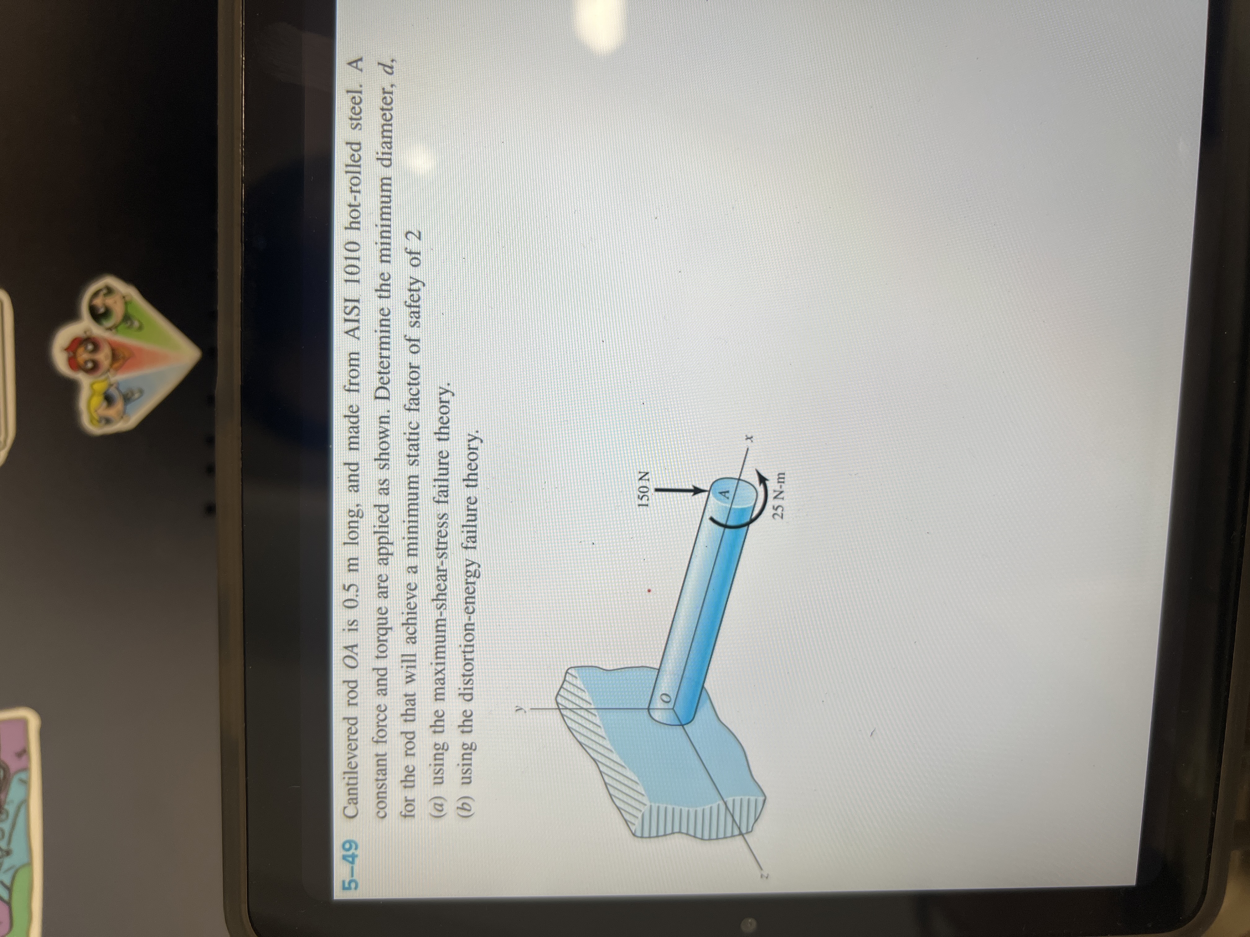 5 - 4 9 Cantilevered rod \ ( O A \ ) is 0 . 5 m