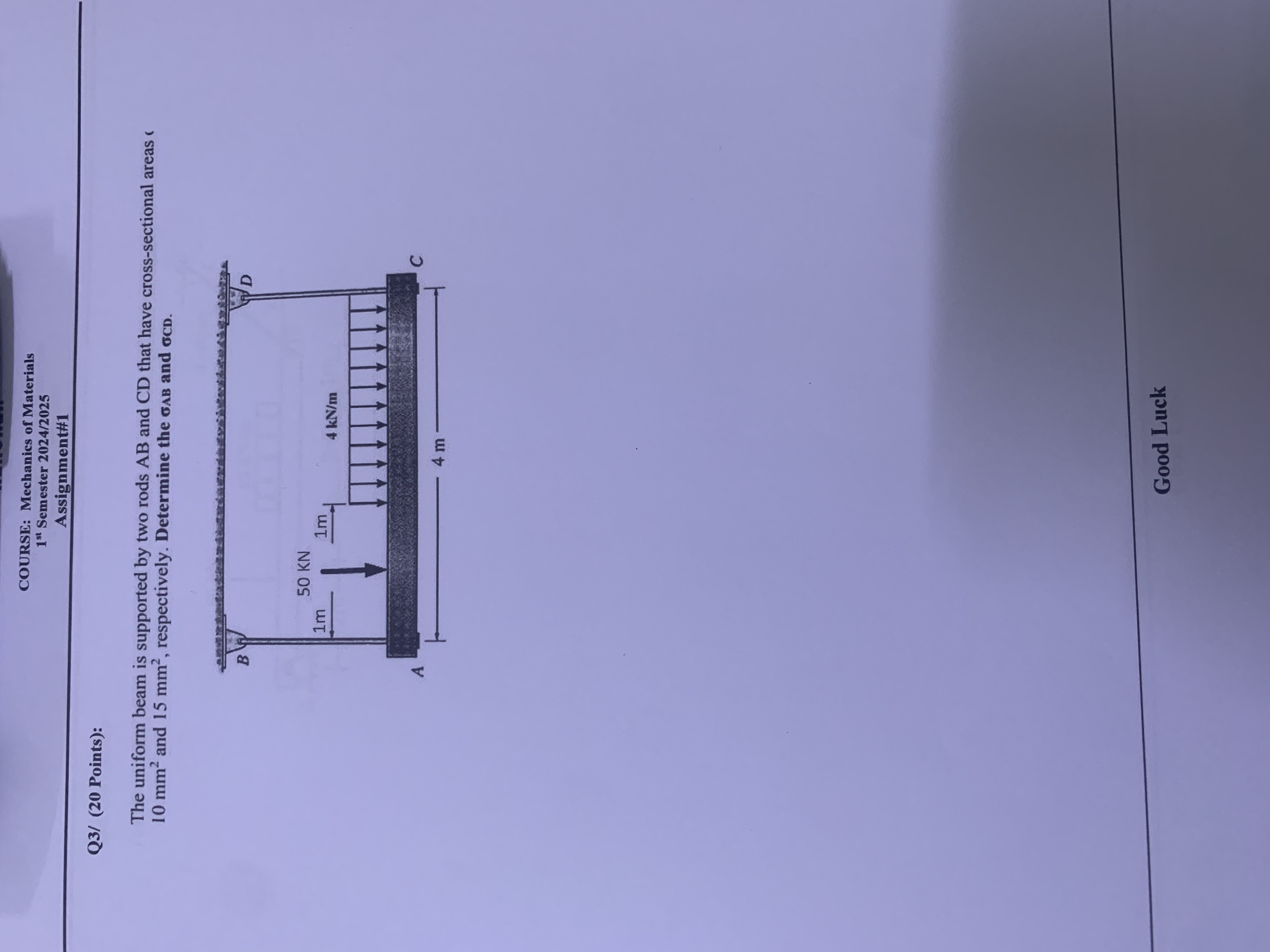 COURSE: Mechanics of Materials 1 s t Semester 2 0