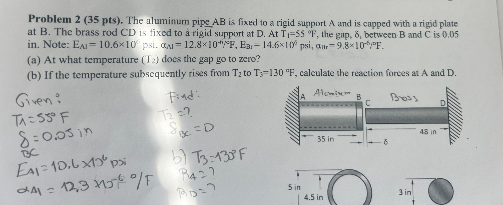 The aluminum pipe AB is fixed to a rigid support