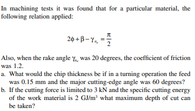 In machining tests it was found that for a