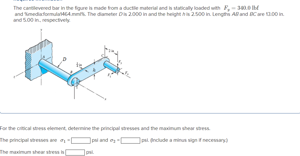 The cantilevered bar in the figure is made from a