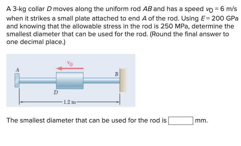 A 3 - kg collar D moves along the uniform rod A B