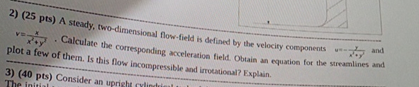 ( 2 5 pts ) A steady, two - dimensional flow -