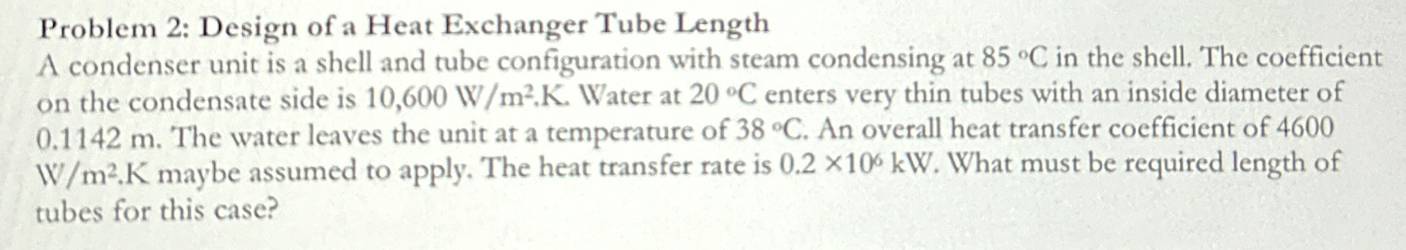 Design of a Heat Exchanger Tube Length A