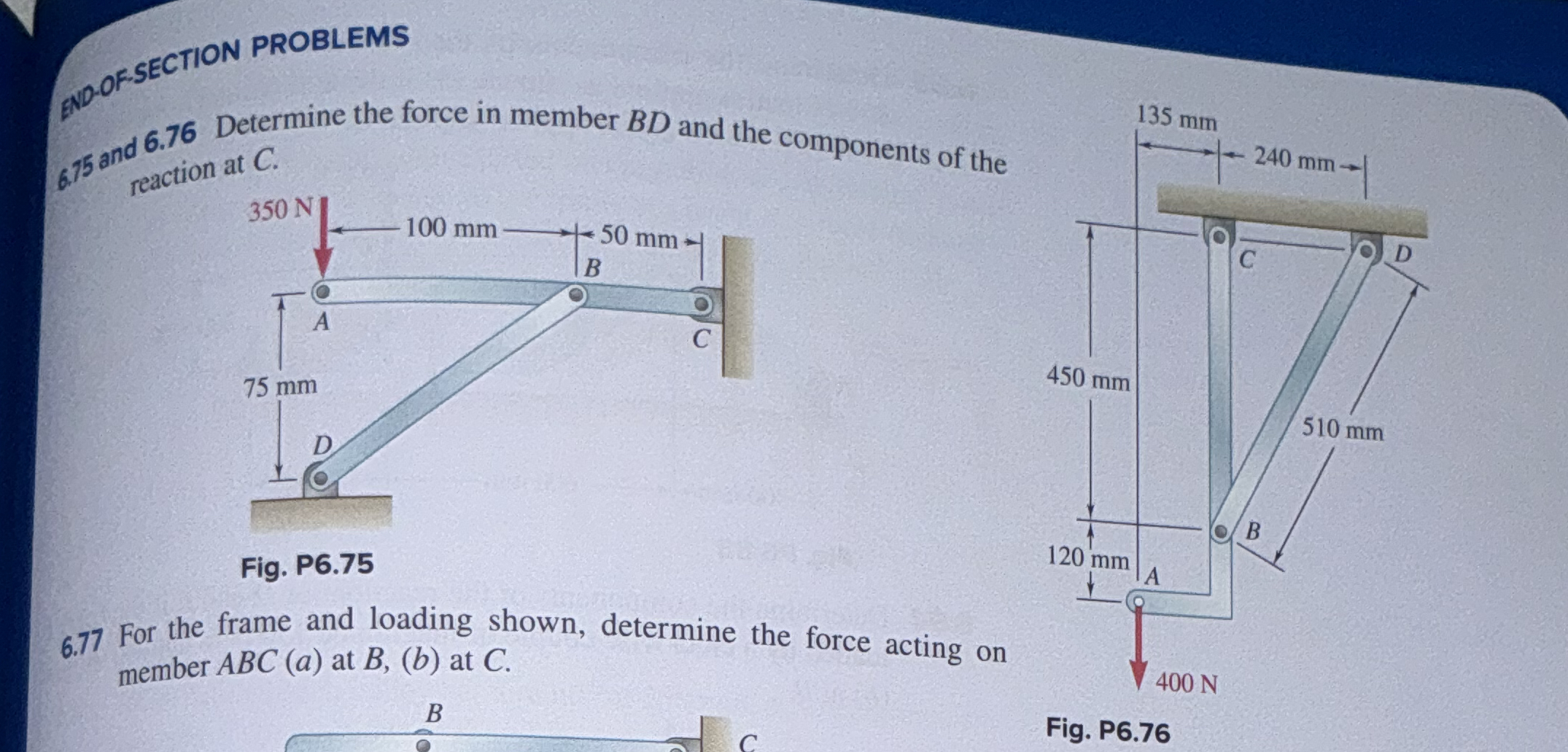 PROBLEMS 6 . 7 5 and 6 . 7 6 Determine the force