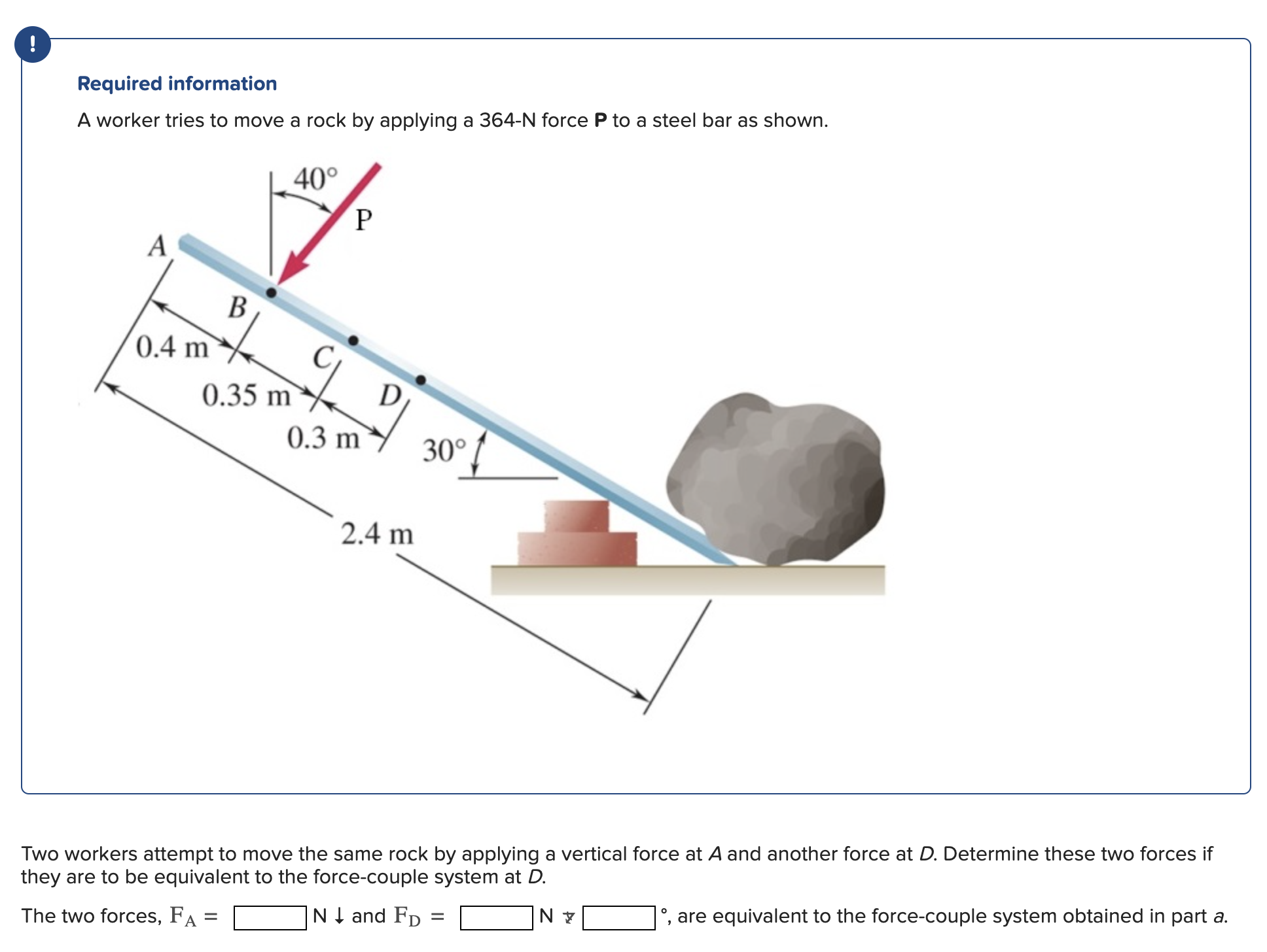 Two workers attempt to move the same rock by