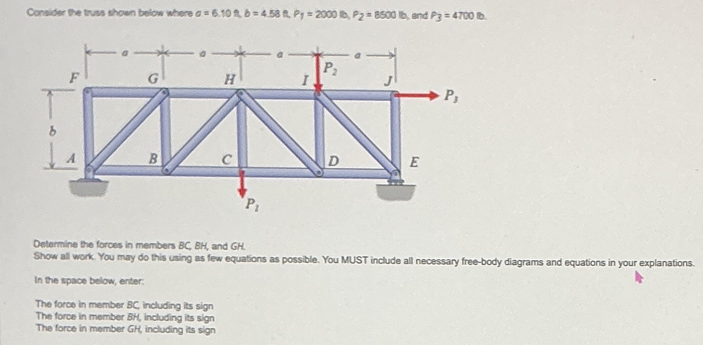 Determine the forces in members B C , E H , and