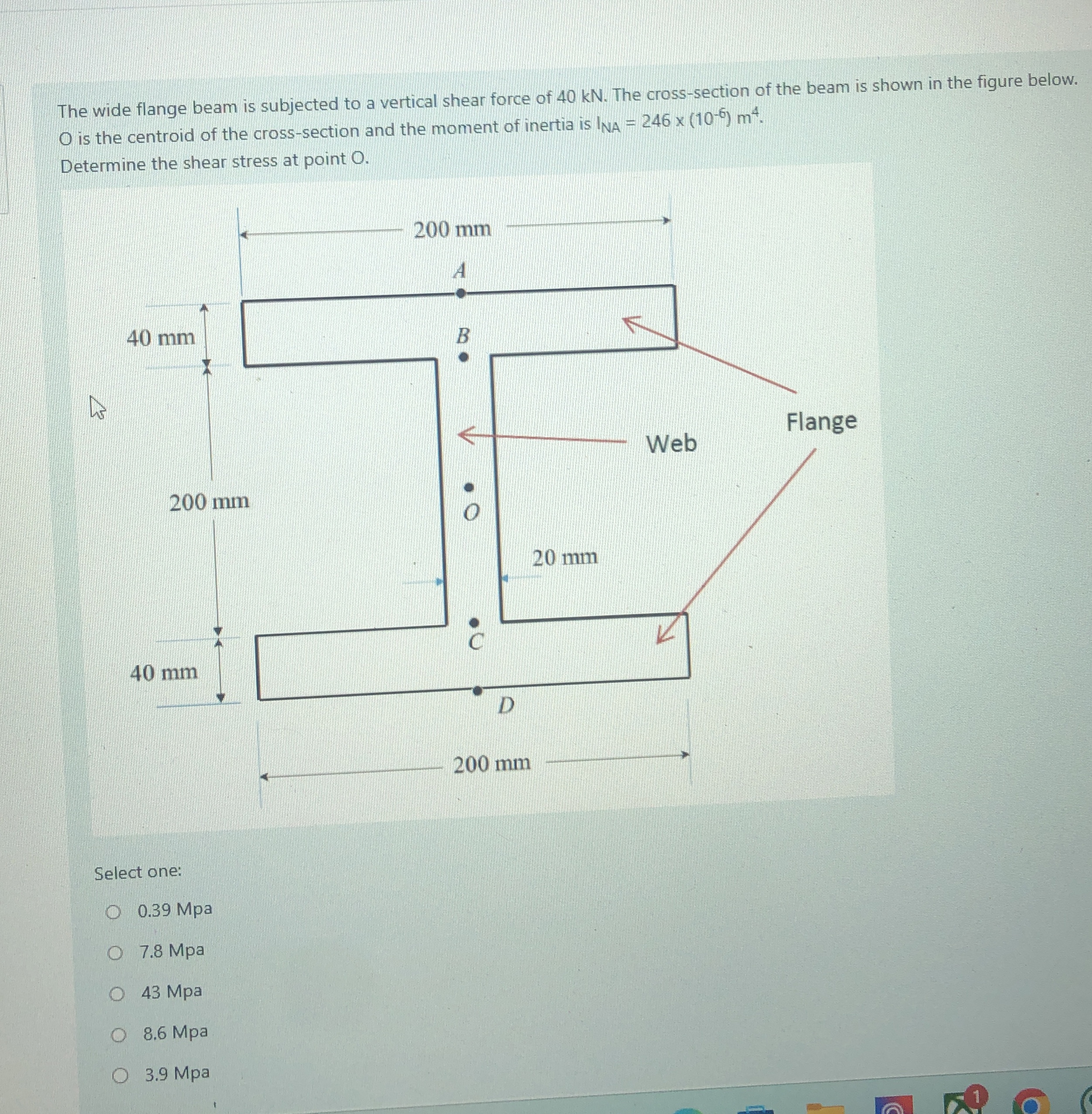 The wide flange beam is subjected to a vertical
