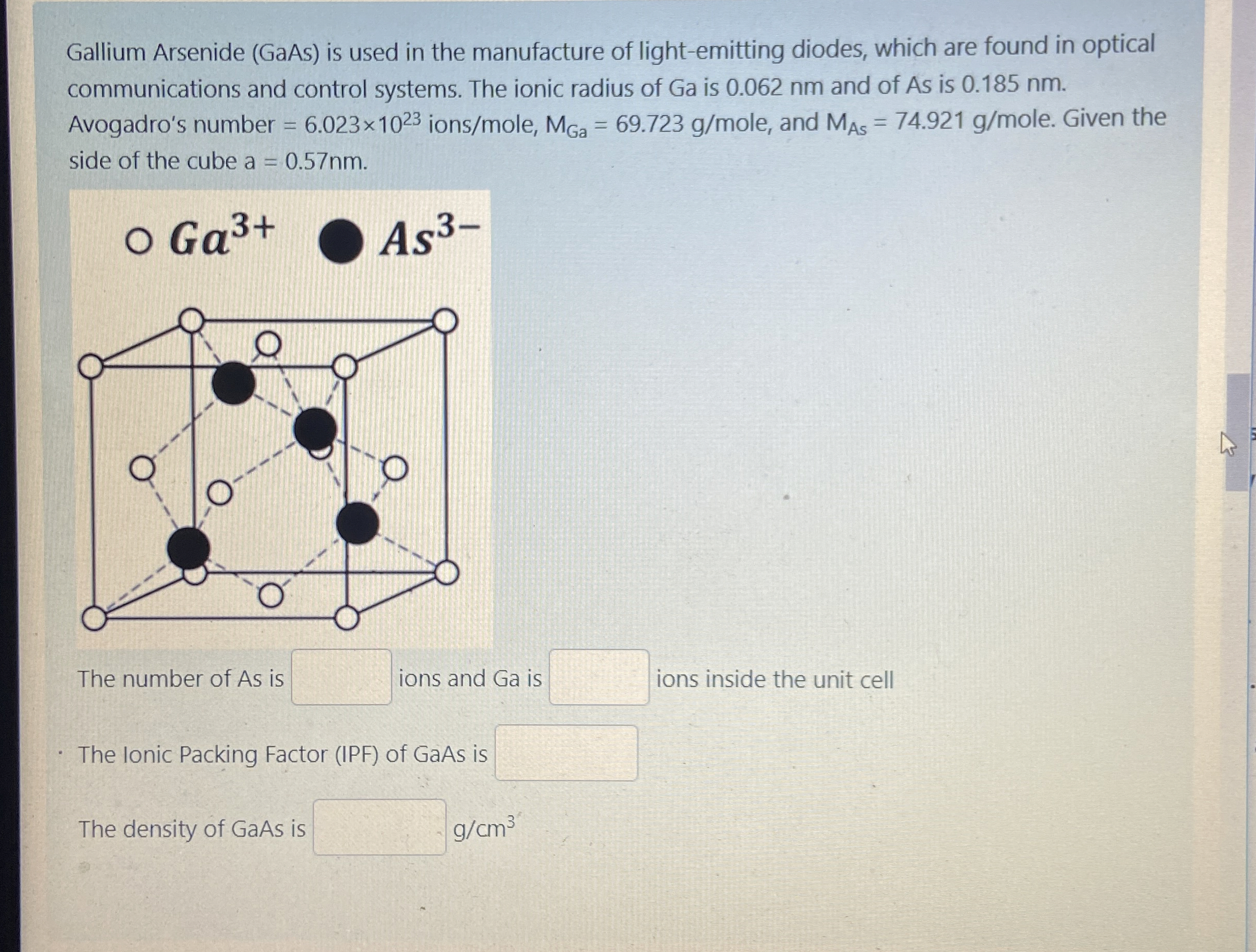 Gallium Arsenide ( GaAs ) is used in the