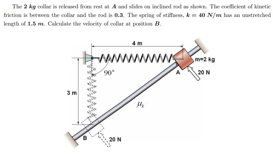 The 2 k g collar is released from rest at A and