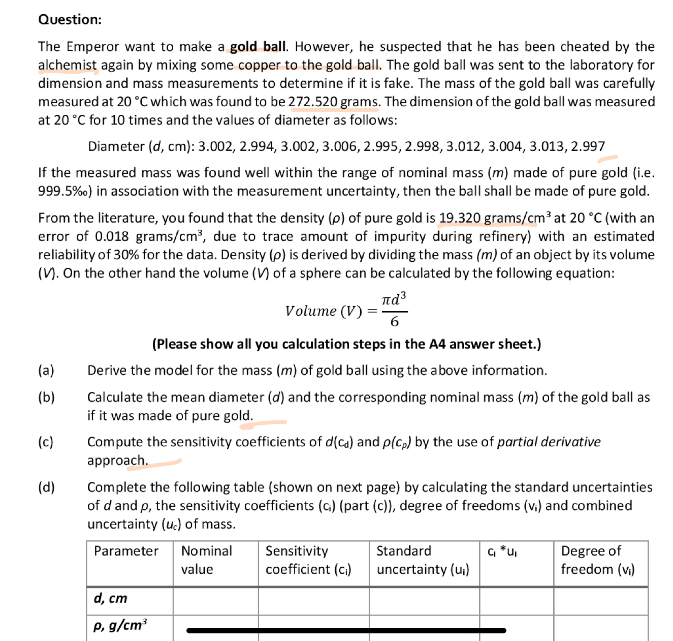 Question: The Emperor want to make a gold ball.