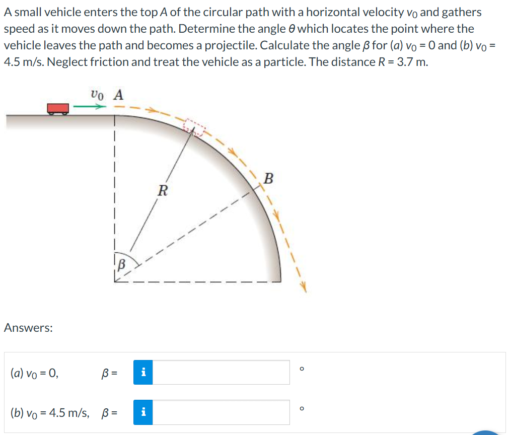 A small vehicle enters the top A of the circular