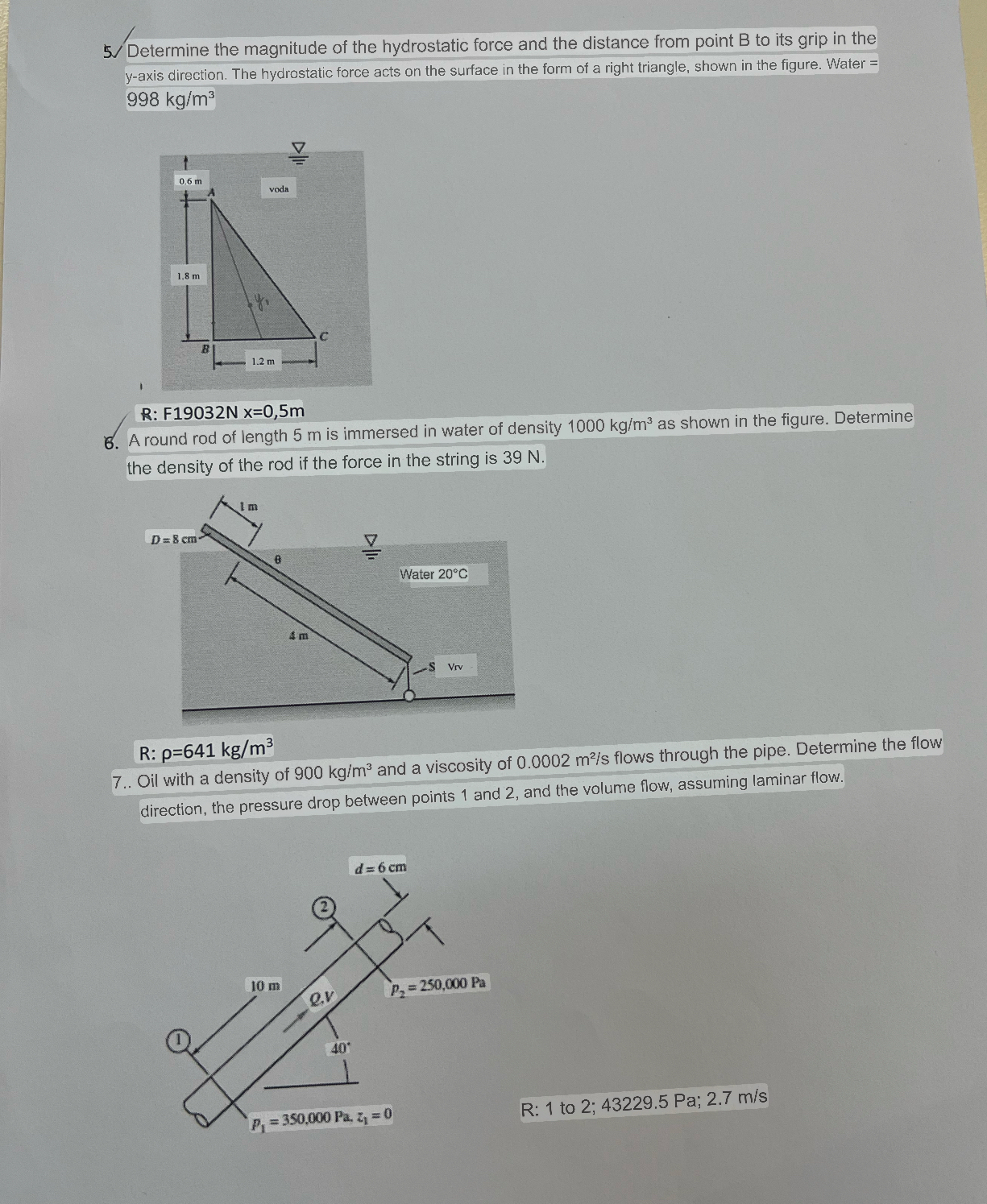 5 Determine the magnitude of the hydrostatic
