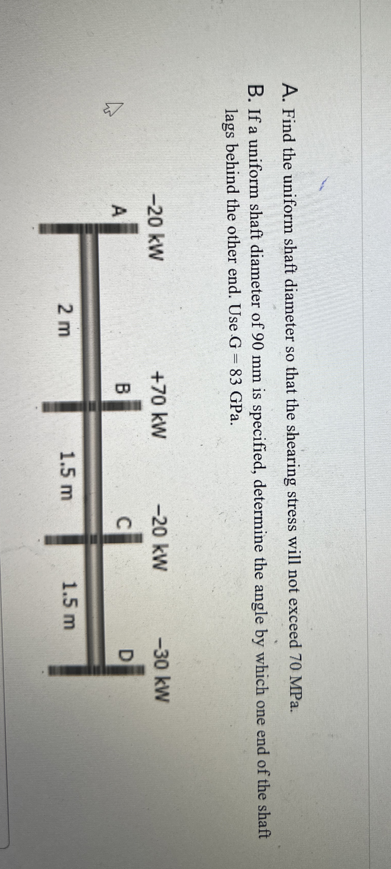 A . Find the uniform shaft diameter so that the