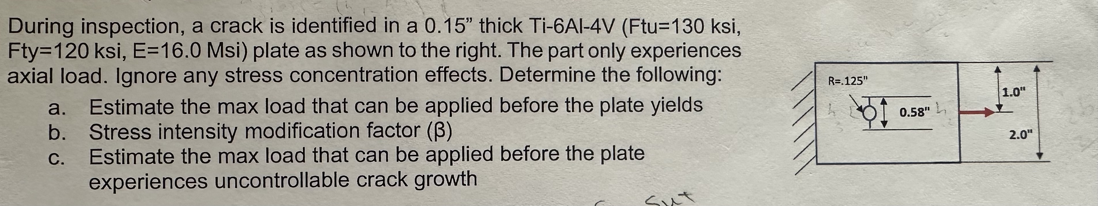 During inspection, a crack is identified in a 0 .
