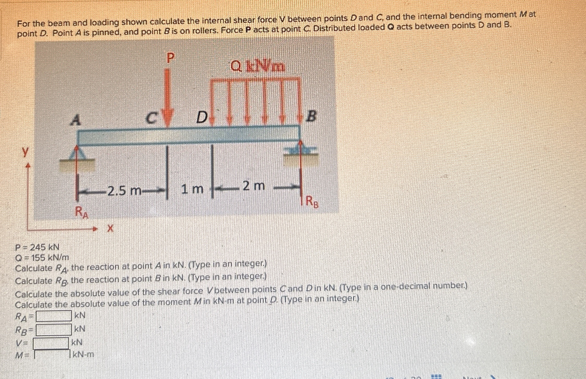 For the beam and loading shown calculate the