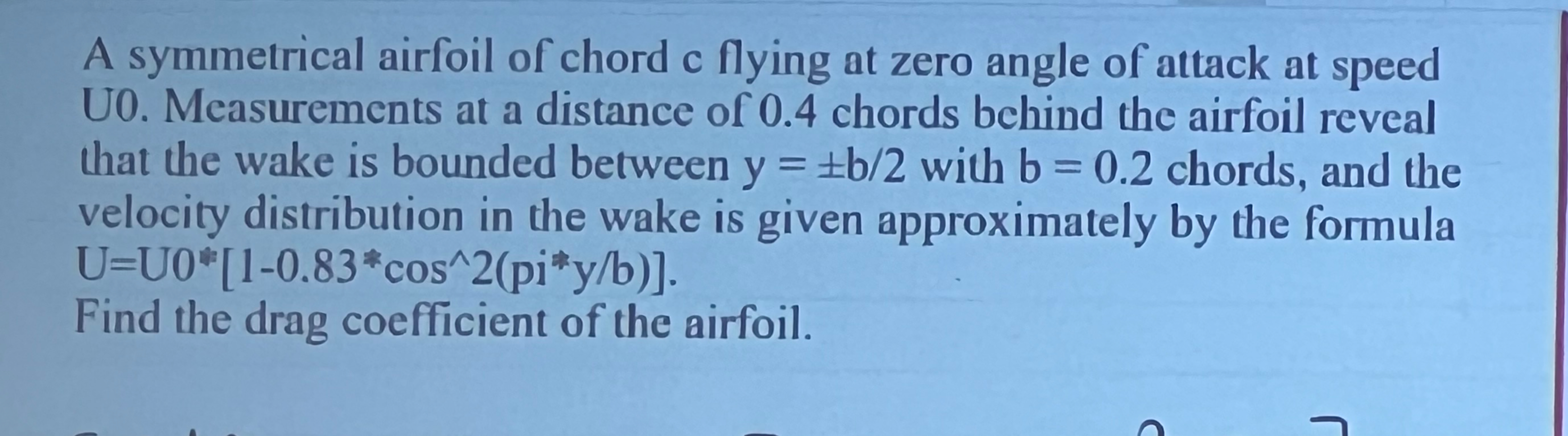 A symmetrical airfoil of chord c flying at zero