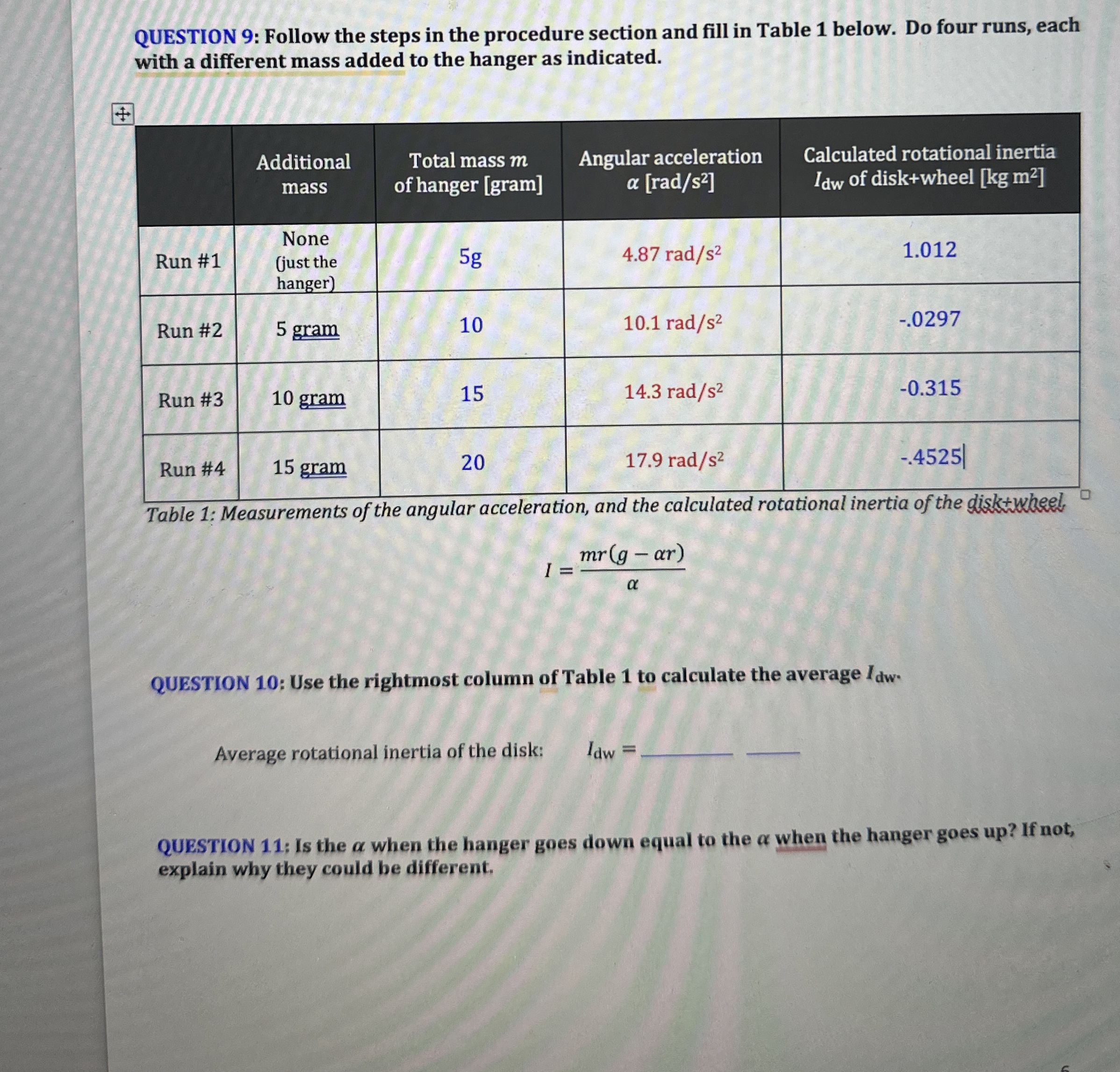 Radius if center wheel: 1 5 mm Mass of Hanger = 5