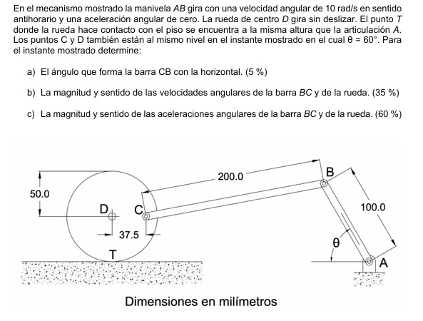 In the mechanism shown, crank AB rotates with an