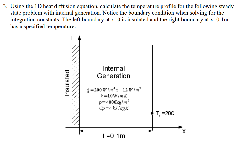 Using the 1 D heat diffusion equation, calculate