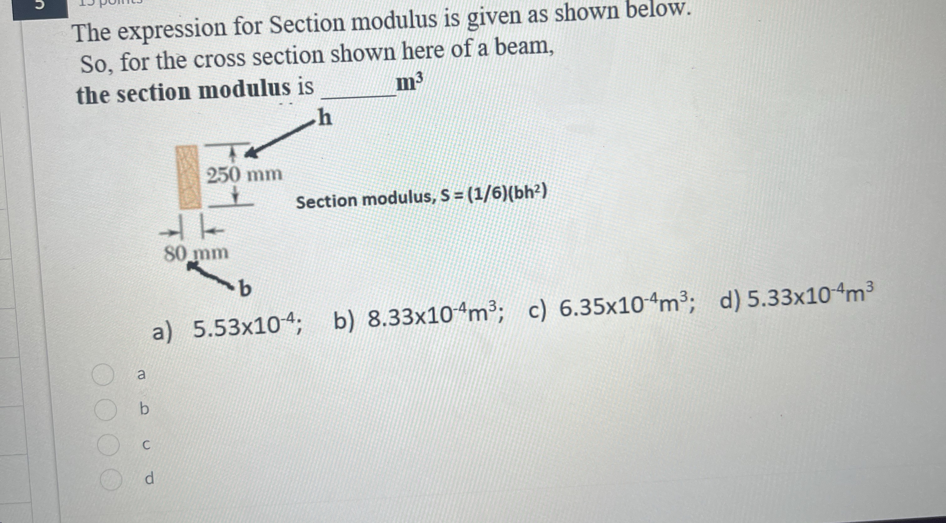 The expression for Section modulus is given as