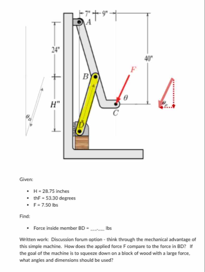Question 1 4 Given: H = 2 8 . 7 5 inches thF = 5