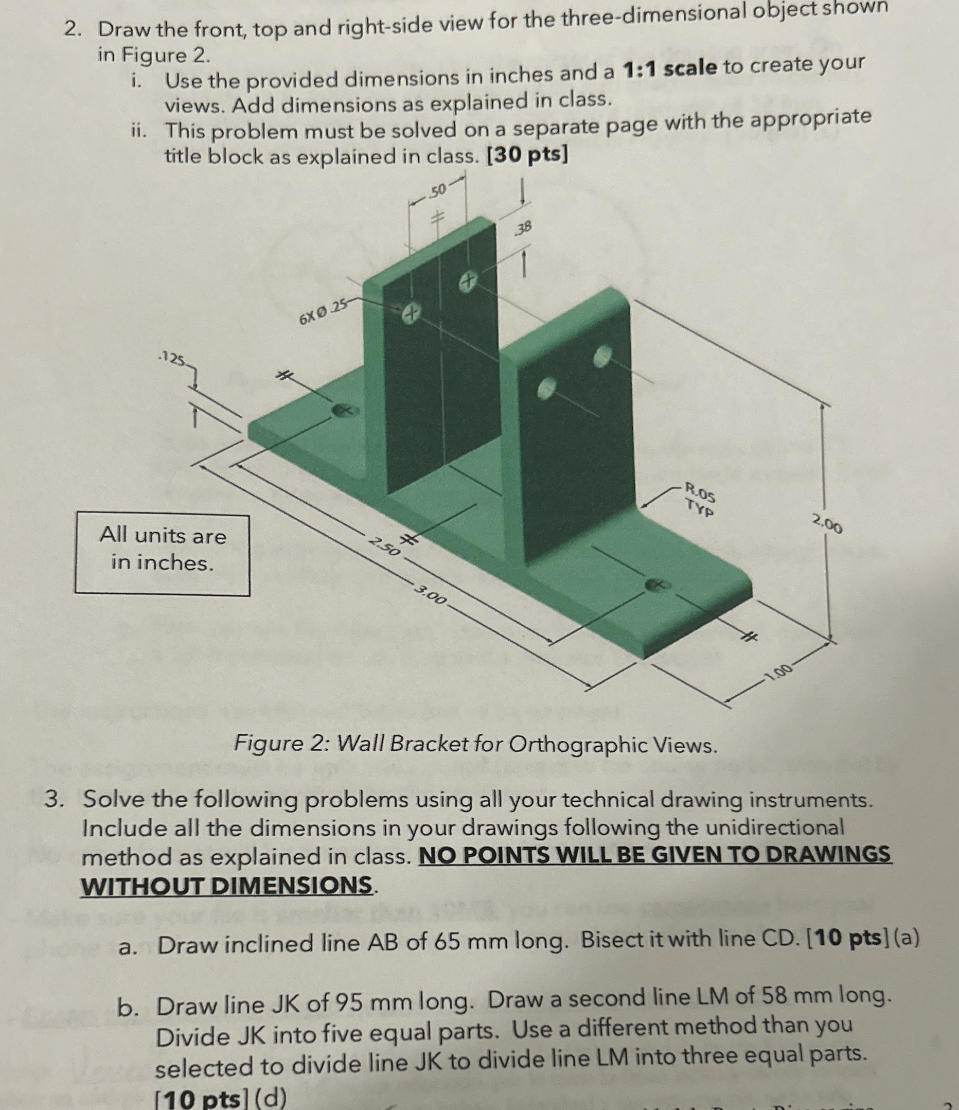 Draw the front, top and right - side view for the