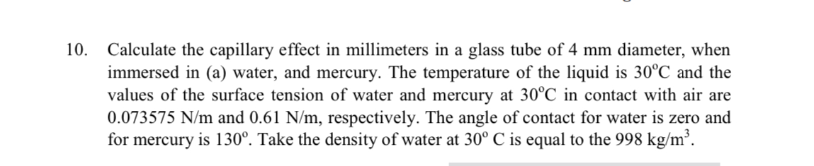 Calculate the capillary effect in millimeters in