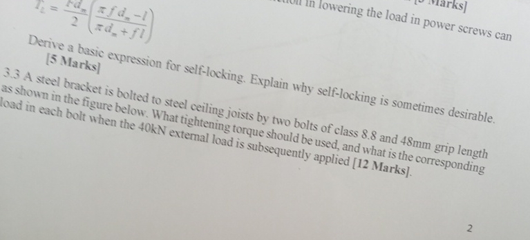 3 . 3 A steel bracket is bolted to steel ceiling