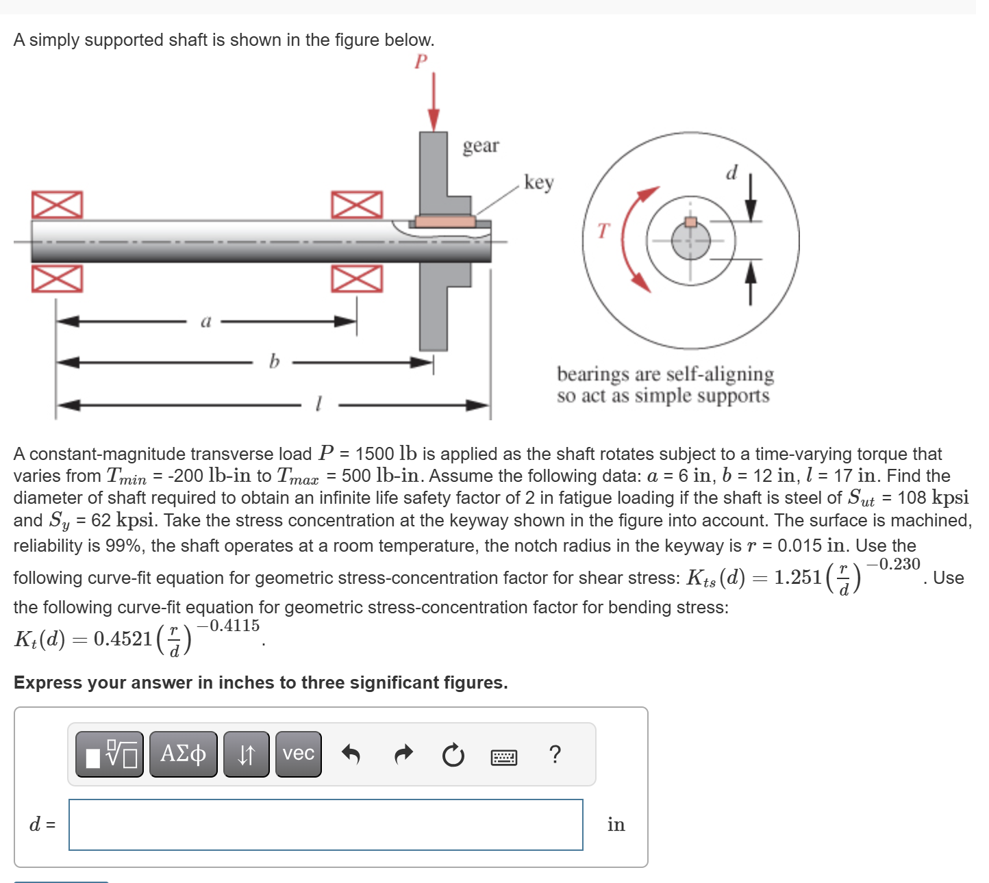 A simply supported shaft is shown in the figure