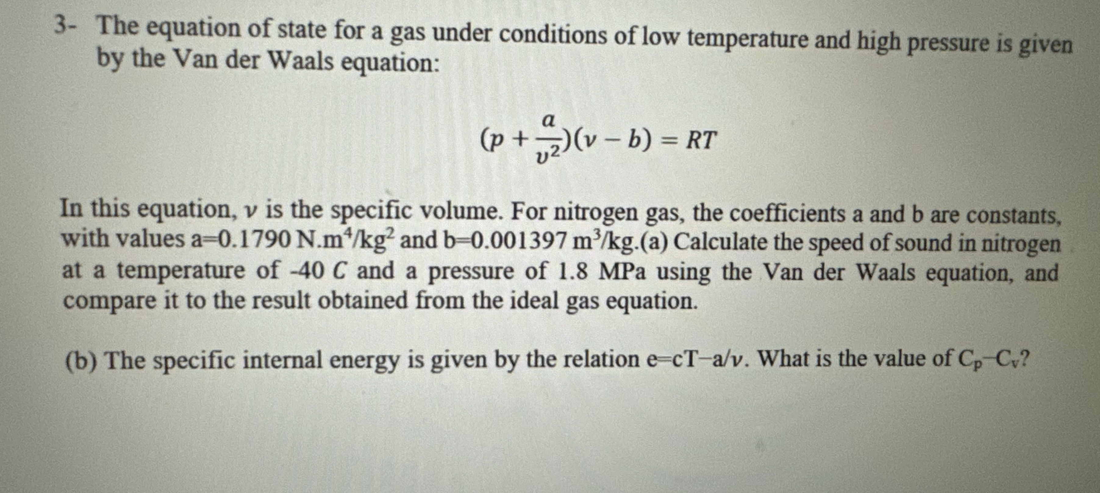 3 - The equation of state for a gas under