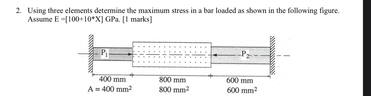 Using three elements determine the maximum stress