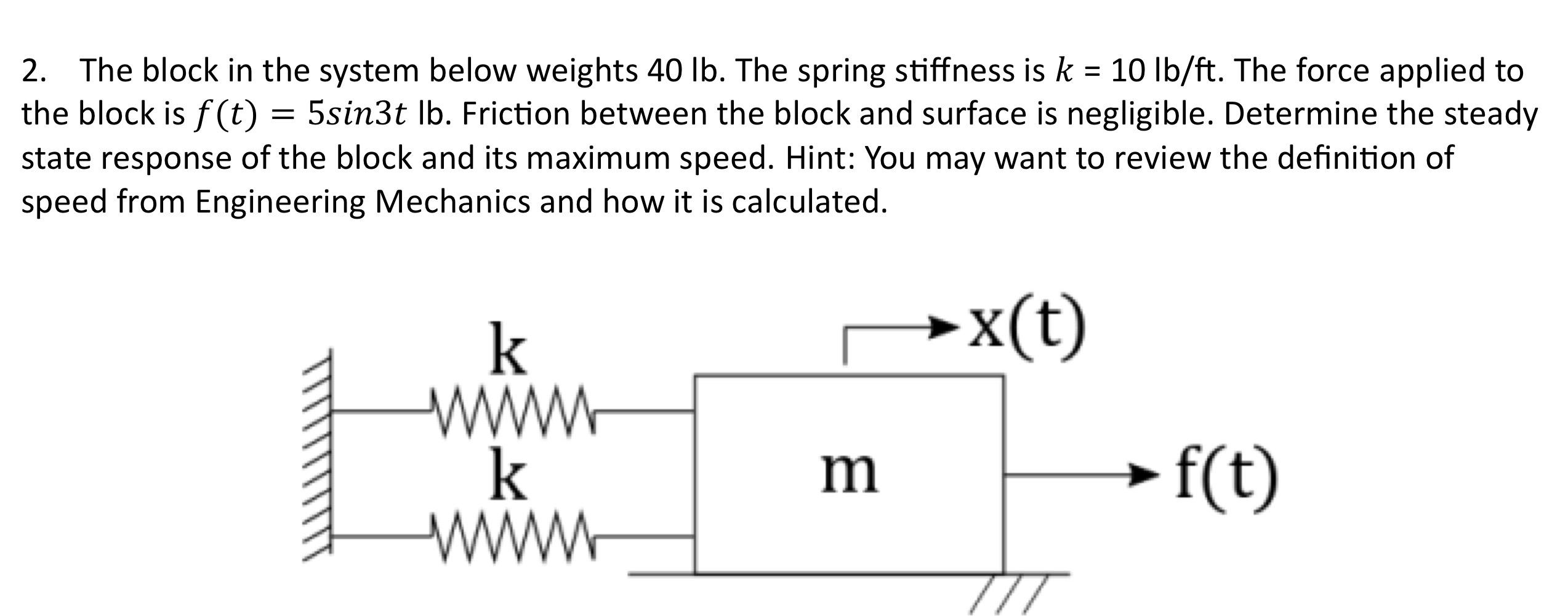 The block in the system below weights 4 0 lb .