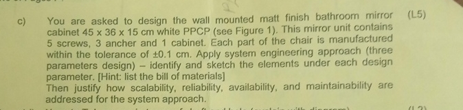c ) You are asked to design the wall mounted matt